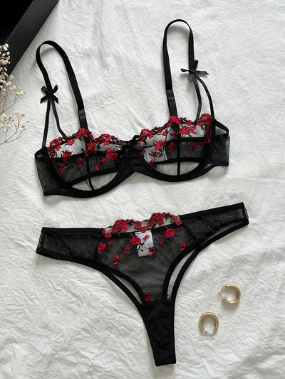 CALYRA™ | Rose Embroidered Lingerie Set