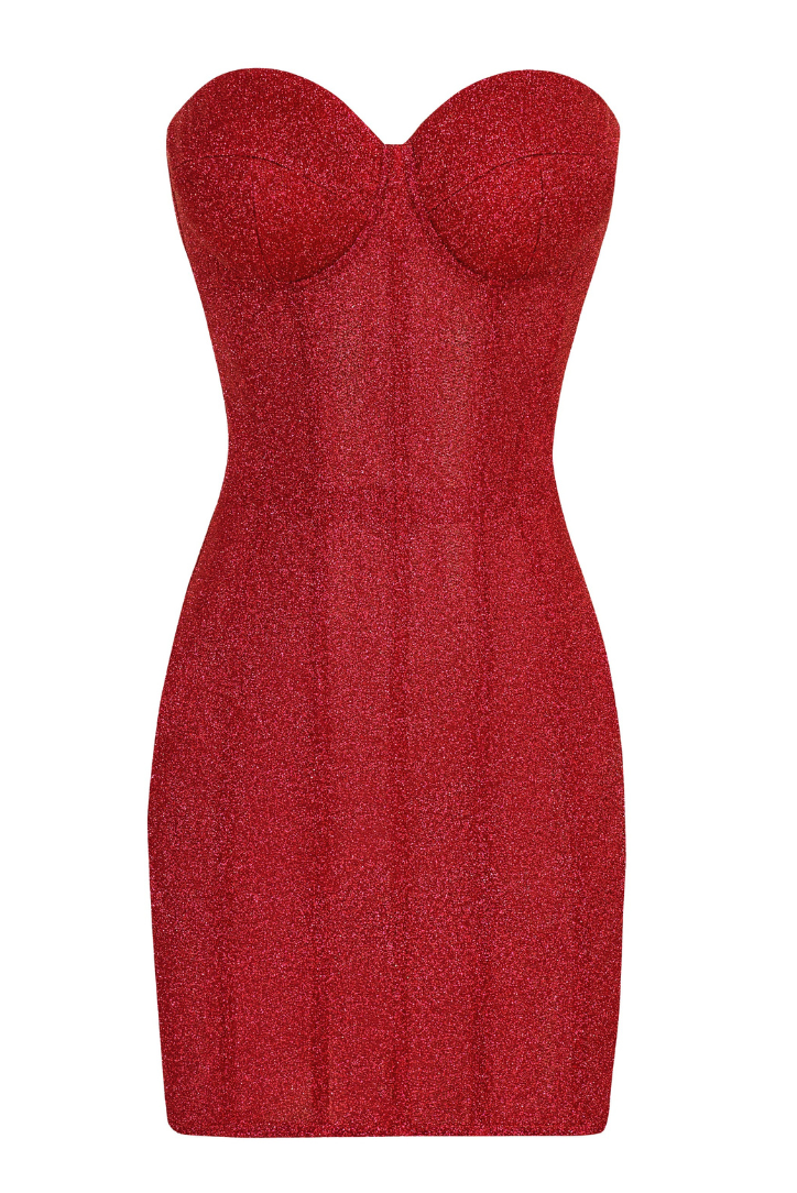 AKILANI™ | Strapless Glitter Red Corset Mini Dress