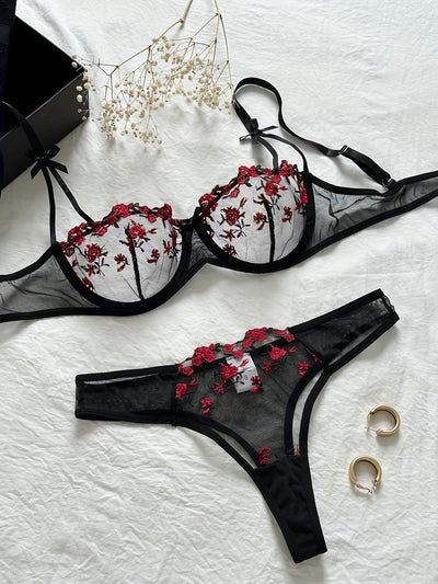 CALYRA™ | Rose Embroidered Lingerie Set