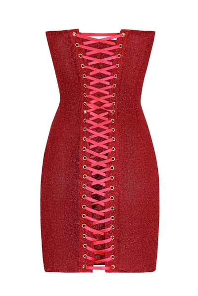 AKILANI™ | Strapless Glitter Red Corset Mini Dress