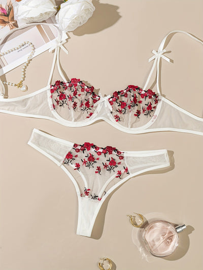 CALYRA™ | Rose Embroidered Lingerie Set