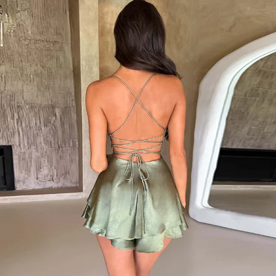 ANASTACIA™ | Backless Romper Satin Dress