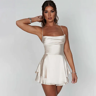 ANASTACIA™ | Backless Romper Satin Dress